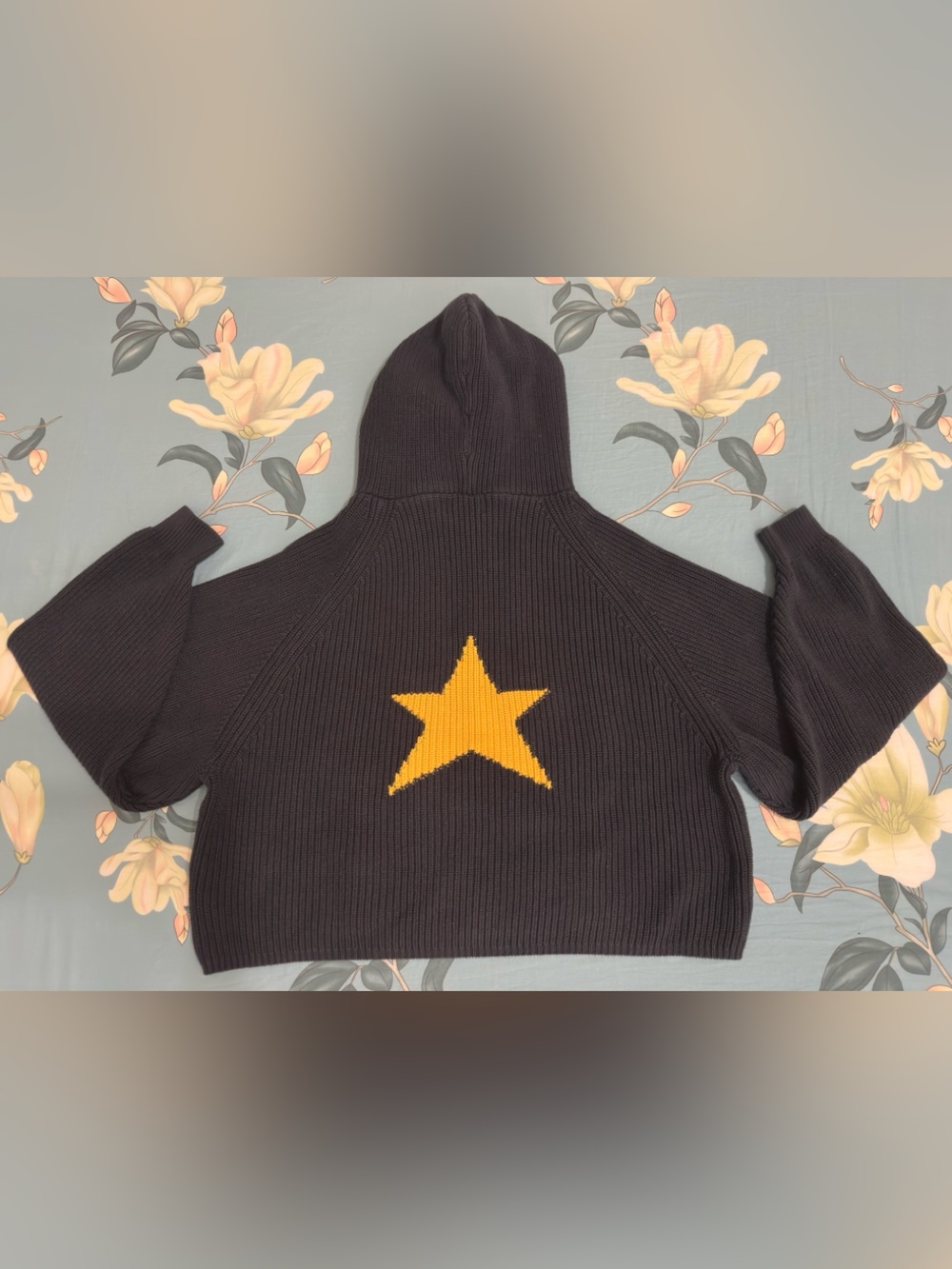 Woolrich Black Hooded Rib-Knit Sweater with Yellow Star